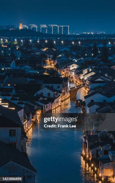 beautiful night view of shantang river and shantang street in suzhou - suzhou foto e immagini stock