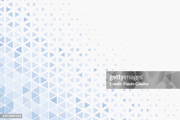 light blue 3d triangle pattern disappearing on white background - triangle shape background stock pictures, royalty-free photos & images