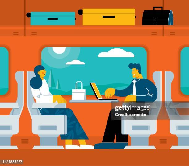traveling on a train - train window view stock illustrations