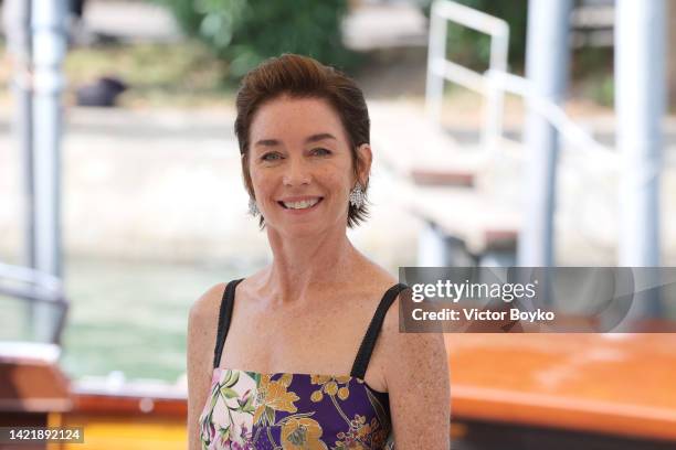 Julianne Nicholson arrives at the Casino pier ahead of the photocall for "Blonde" during the 79th Venice International Film Festival on September 08,...