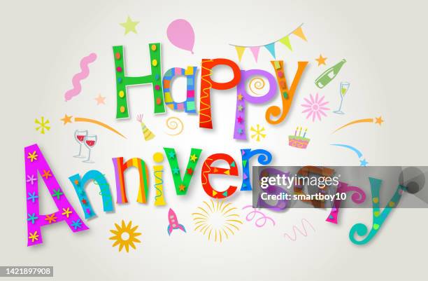 ilustraciones, imágenes clip art, dibujos animados e iconos de stock de feliz aniversario - aniversario de boda