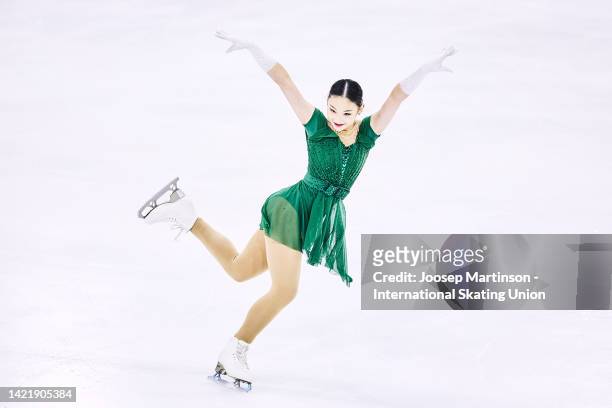 Cara Tang of New Zealand competes in the Junior Women's Short Program during the ISU Junior Grand Prix of Figure Skating at Volvo Sporta Centrs on...