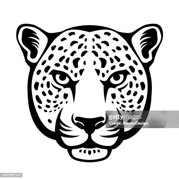 stockillustraties, clipart, cartoons en iconen met leopard  head tattoo. mascot creative design. - leopard face