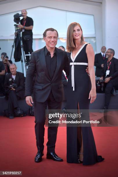 Italian actor Stefano Accorsi and his wife Bianca Vitali at the 79 Venice International Film Festival 2022. Il signore delle formiche red carpet....