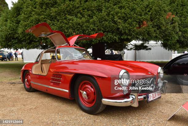 Mercedes-Benz 300SL gullwing classic supercar is displayed during the Concours d'Elegance at Hampton Court Palace on September 02, 2022 in London,...