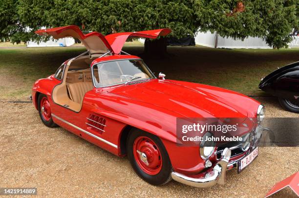 Mercedes-Benz 300SL gullwing classic supercar is displayed during the Concours of d'elegance at Hampton Court Palace on September 02, 2022 in London,...