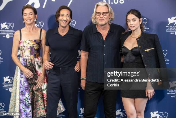 Julianne Nicholson, Adrien Brody, Andrew Dominik and Ana de Armas attend the photocall for "Blonde" at the 79th Venice International Film Festival on...
