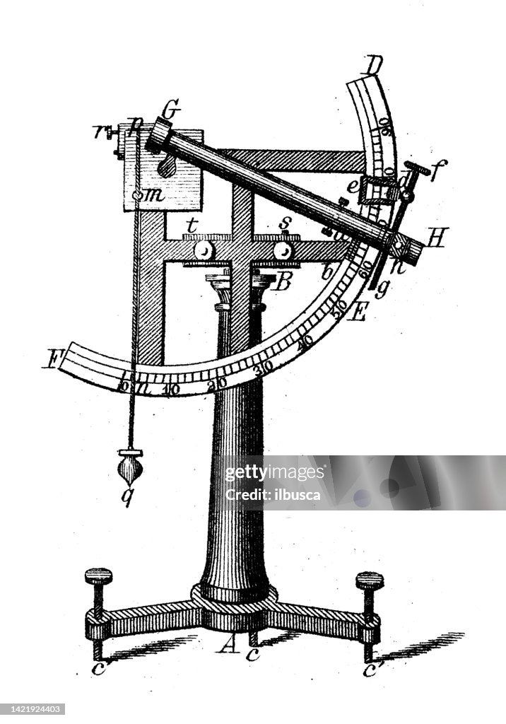 Antique illustration, mathematics and geometry: Geodesy, Quadrant