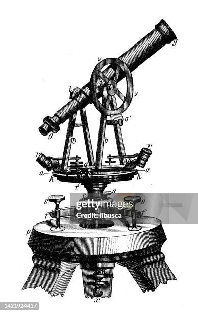 antique illustration, mathematics and geometry: geodesy, theodolite - theodolite stock illustrations
