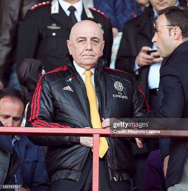 Adriano Galliani president of Milan during the Serie A match between Catania Calcio and AC Milan at Stadio Angelo Massimino on March 31, 2012 in...