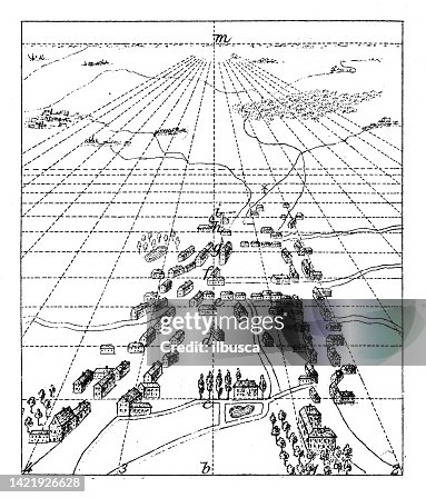 Antique Illustration Mathematics And Geometry Topography Bird View ...