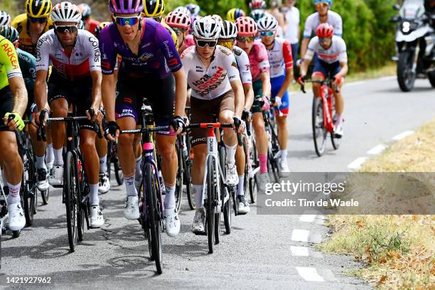 Davide Villella of Italy and Team Cofidis and Nicolas Prodhomme of France and AG2R Citröen Team compete in the breakaway during the 77th Tour of...