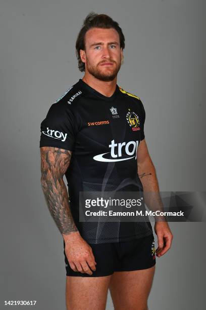 Stuart Hogg of Exeter Chiefs poses for a portrait during the squad photocall for the 2022-2023 Gallagher Premiership Rugby season at Sandy Park on...