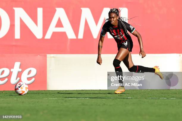 Lindsey Thomas of AC Milan in action during the Women Serie A match between AC Milan and ACF Fiorentina at Centro Sportivo Vismara on August 28, 2022...