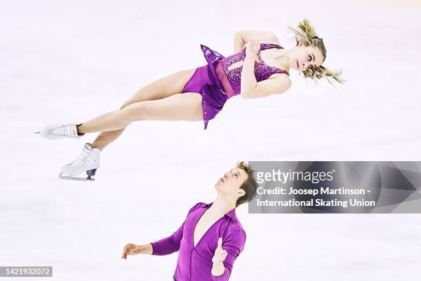 Ashlyn Schmitz and Tristan Taylor of Canada compete in the Pairs Short Program during the ISU Junior Grand Prix of Figure Skating at Volvo Sporta...