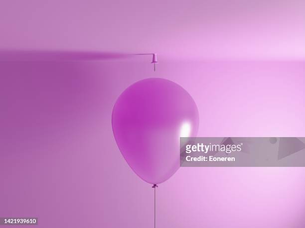 rosa ballon fliegt zum pin - blowing up balloon stock-fotos und bilder