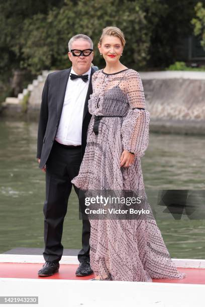 Ernst Knam and Alessandra Mion arrives at the Hotel Excelsior during the 79th Venice International Film Festival on September 08, 2022 in Venice,...