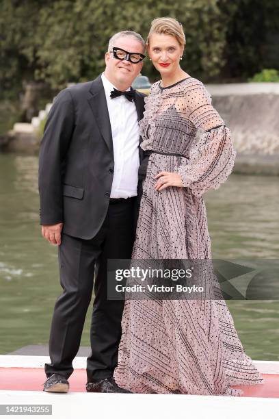 Ernst Knam and Alessandra Mion arrives at the Hotel Excelsior during the 79th Venice International Film Festival on September 08, 2022 in Venice,...