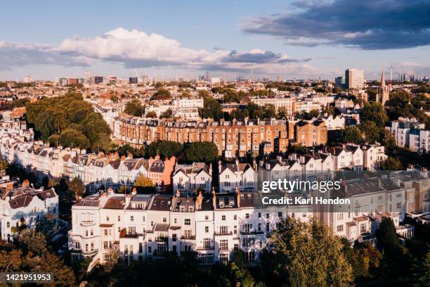 an elevated view of london houses at sunset - townhouse stock pictures, royalty-free photos & images