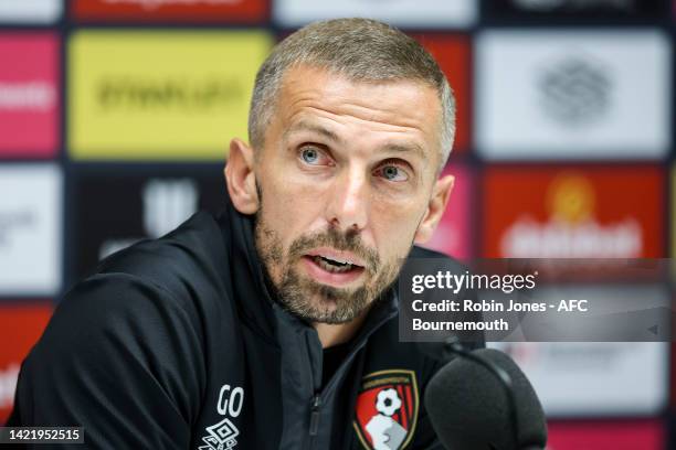 Interim Head Co2222 Gary O'Neil of Bournemouth during a press conference at Vitality Stadium on September 08, 2022 in Bournemouth, England.
