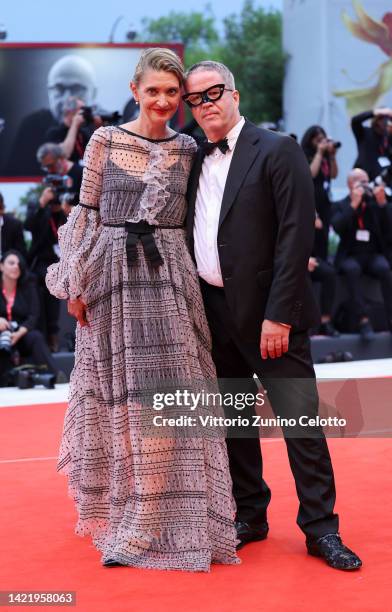 Alessandra Mion and Ernst Knam attend the "Blonde" red carpet at the 79th Venice International Film Festival on September 08, 2022 in Venice, Italy.