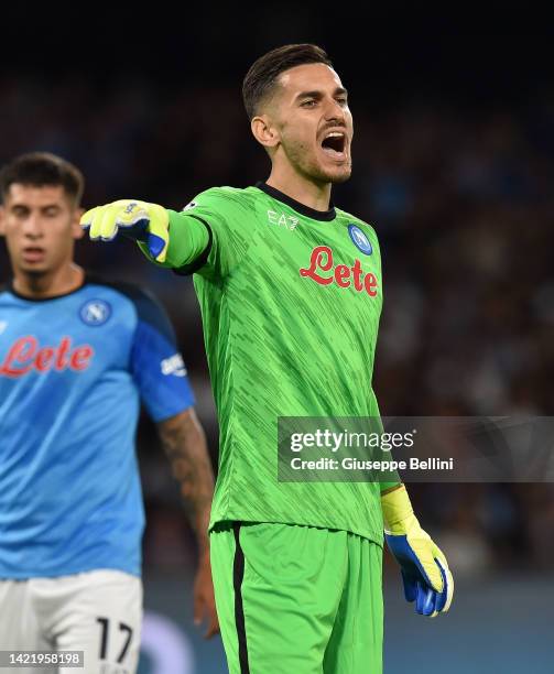 Alex Meretof SSC Napoli gestures during the UEFA Champions League group A match between SSC Napoli and Liverpool FC at Stadio Diego Armando Maradona...