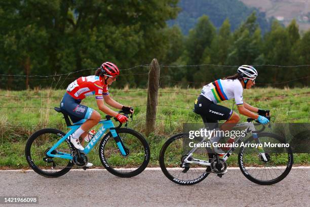 Elisa Longo Borghini of Italy and Team Trek- Segafredo - Red Leader Jersey and Elisa Balsamo of Italy and Team Trek- Segafredo compete during the 8th...