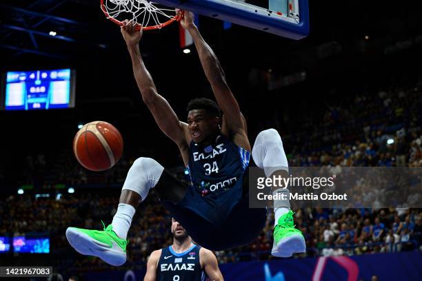 Giannis Antetokounmpo of Greece in action during the FIBA EuroBasket 2022 group C match between Estonia and Greece at Forum di Assago on September...