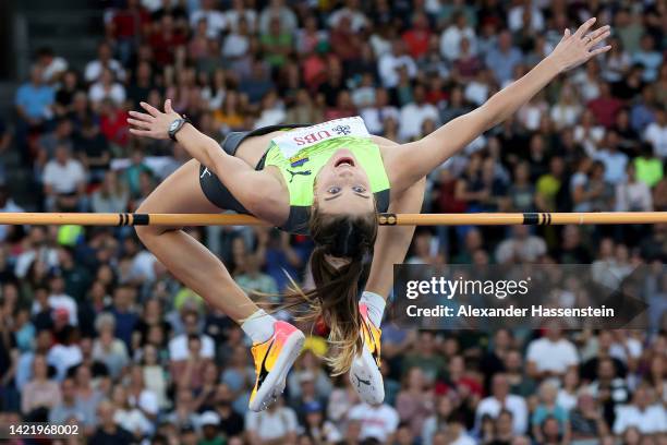 Yaroslava Mahuchikh of Ukraine competes in Women's High Jump during the Weltklasse Zurich 2022, part of the 2022 Diamond League series at Stadion...