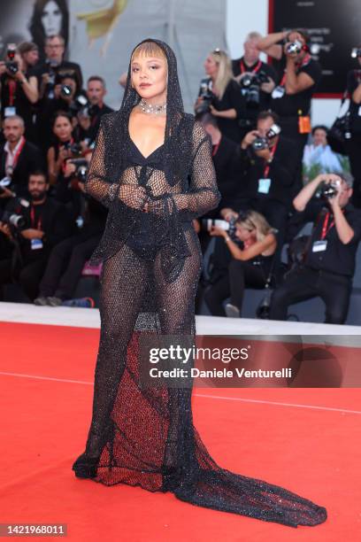 Luigi De Laurentiis Award Jury member Tessa Thompson attends the "Blonde" red carpet at the 79th Venice International Film Festival on September 08,...