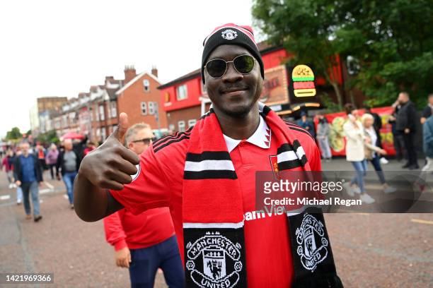 Manchester United fans arrive at the stadium prior to the UEFA Europa League group E match between Manchester United and Real Sociedad at Old...