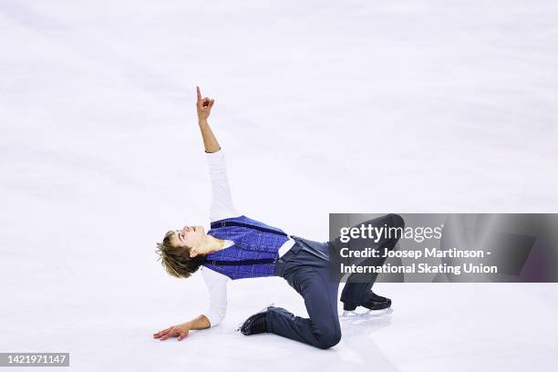 David Shteyngart of Canada competes in the Junior Men's Short Program during the ISU Junior Grand Prix of Figure Skating at Volvo Sporta Centrs on...