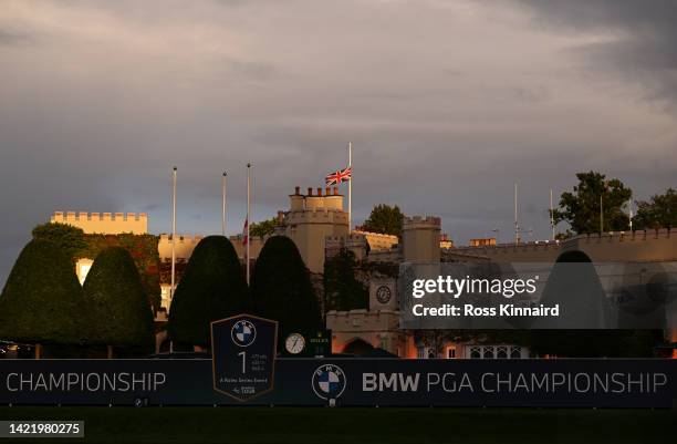 Flags are flown at half-mast on the Wentworth Club House following the announcement of the death of Her Majesty Queen Elizabeth II during Day One of...