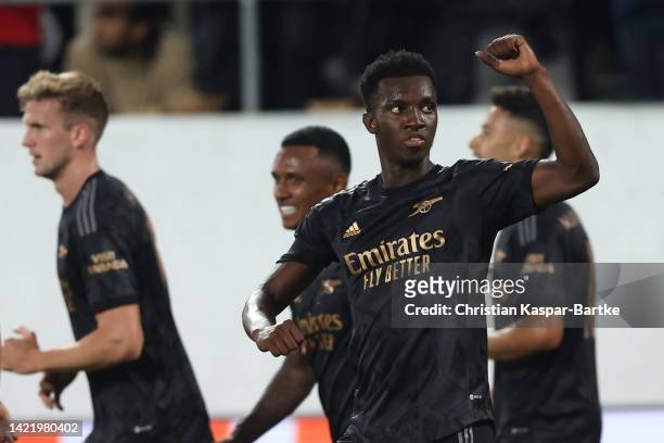 Eddie Nketiah of Arsenal celebrates after scoring their team's second goal during the UEFA Europa League group A match between FC Zürich and Arsenal...