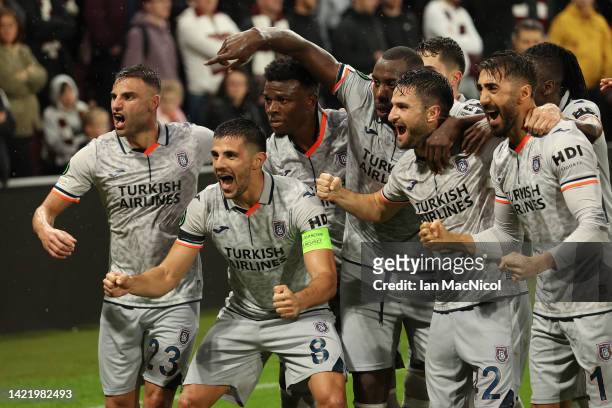 Youssouf Ndayishimiye of Istanbul Basaksehir celebrates after scoring their team's second goal during the UEFA Europa Conference League group A match...
