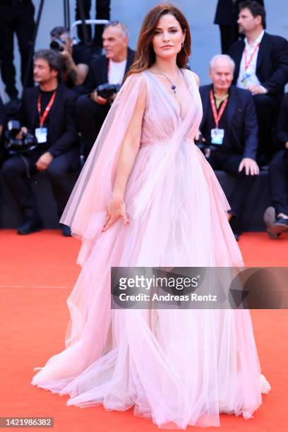 Giulia Elettra Gorietti attends the Netflix Film "Blonde" red carpet at the 79th Venice International Film Festival on September 08, 2022 in Venice,...