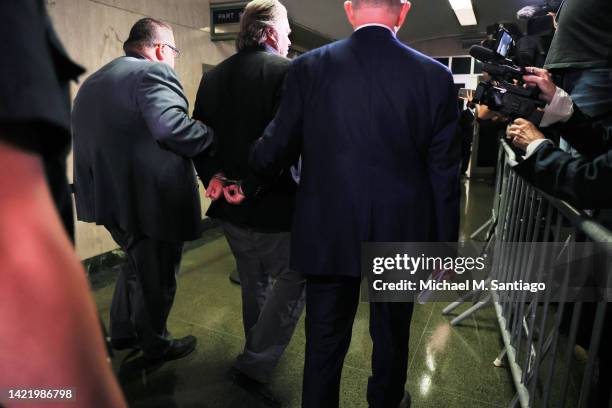 Steve Bannon, former advisor to former President Donald Trump arrives for his arrangement at NYS Supreme Court on September 08, 2022 in New York...