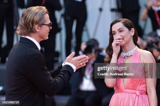 Brad Pitt applause for Ana de Armas during the Netflix Film "Blonde" red carpet at the 79th Venice International Film Festival on September 08, 2022...