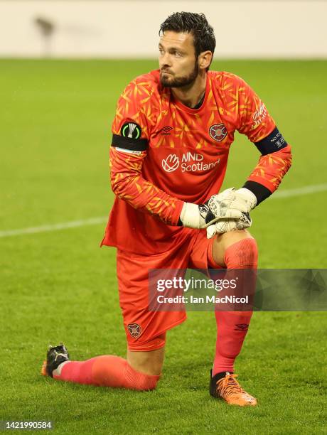 Hearts captain Craig Gordon is seen during the UEFA Europa Conference League group A match between Heart of Midlothian and Istanbul Basaksehir at...