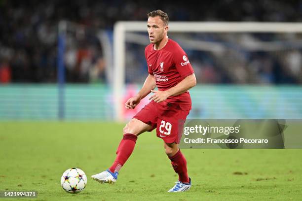 Arthur of Liverpool FC during the UEFA Champions League group A match between SSC Napoli and Liverpool FC at Stadio Diego Armando Maradona on...