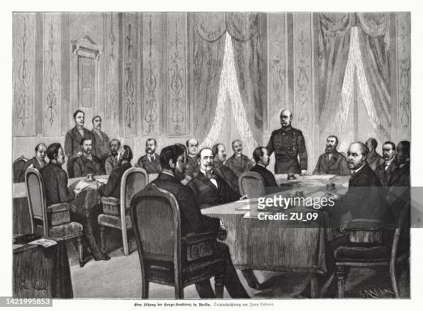 congo conference in berlin, germany (1884-1885), wood engraving, published 1885 - imperialismo stock illustrations