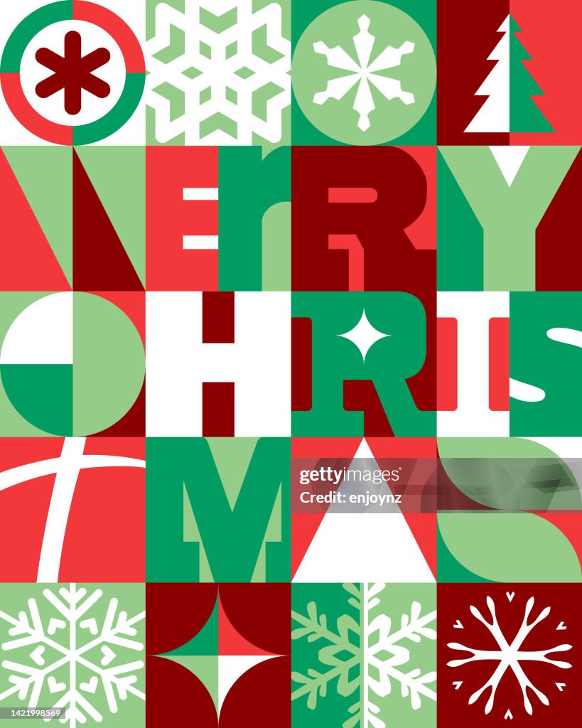 Fun Abstract red and green Bauhaus Christmas card design