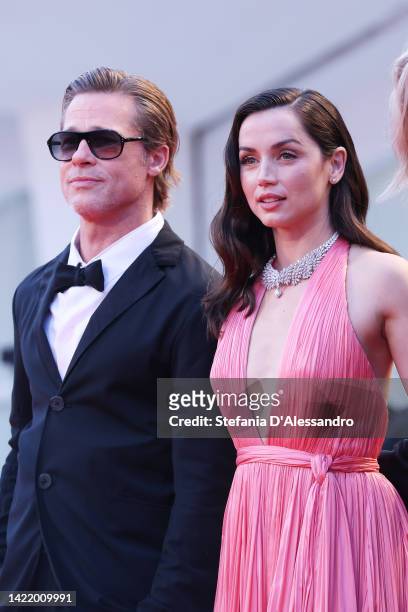 Brad Pitt and Ana de Armas attend the "Blonde" red carpet at the 79th Venice International Film Festival on September 08, 2022 in Venice, Italy.