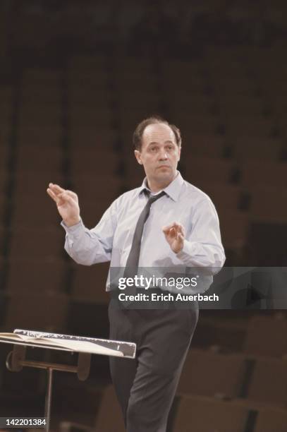French conductor and composer Pierre Boulez at a rehearsal, 8th March 1967.