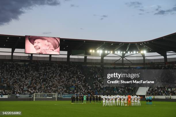 Minutes silence for HRH Queen Elizabeth at half time during the UEFA Europa League group A match between FC Zürich and Arsenal FC at Kybunpark on...