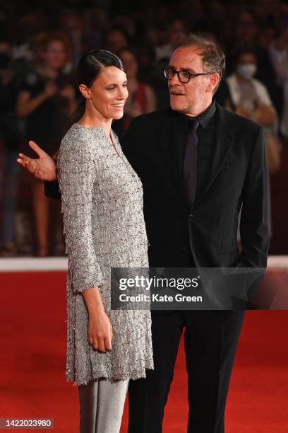 Chiara Martegiani and Valerio Mastandrea attend the "Siccità" red carpet at the 79th Venice International Film Festival on September 08, 2022 in...