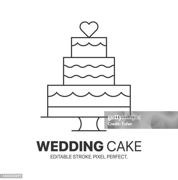 symbol und logo der hochzeitstorte. dreistufiges kuchenliniensymbol. bearbeitbarer strichvektor für geburtstagsdatum und bäckereiblume - hochzeitstorte stock-grafiken, -clipart, -cartoons und -symbole
