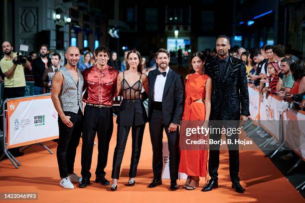 Alain Hernandez, Martiño Rivas, Silvia Alonso, Felix Gomez, Iria del Rio and Will Shephard attends to the red carpet of 'Fuerza De Paz' during...