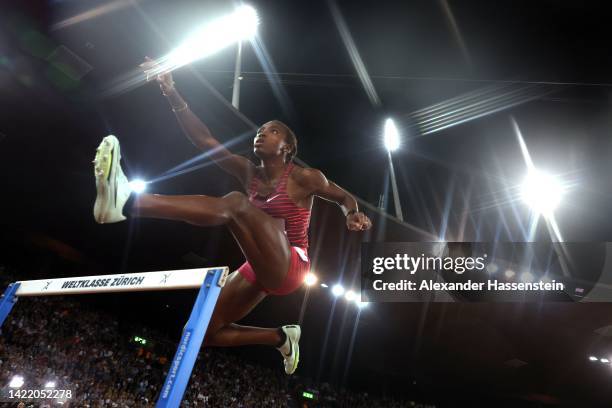 Ayomide Folorunso of Italy competes in the Women's 400 metres hurdles during the Weltklasse Zurich 2022, part of the 2022 Diamond League series at...