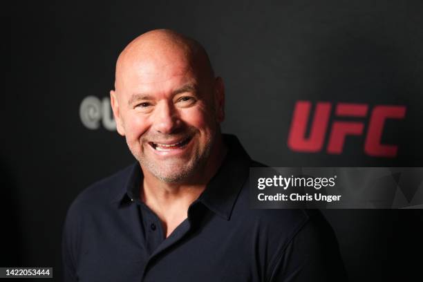 President Dana White is interviewed backstage after the UFC 279 press conference at MGM Grand Garden Arena on September 08, 2022 in Las Vegas, Nevada.